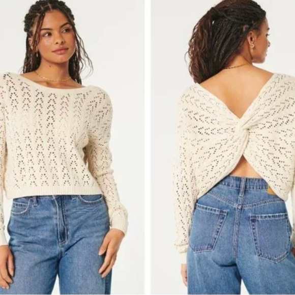 Hollister Long-Sleeve Crochet Twist Reversible Sweater In Gray Women’s Size XS - Picture 3 of 7